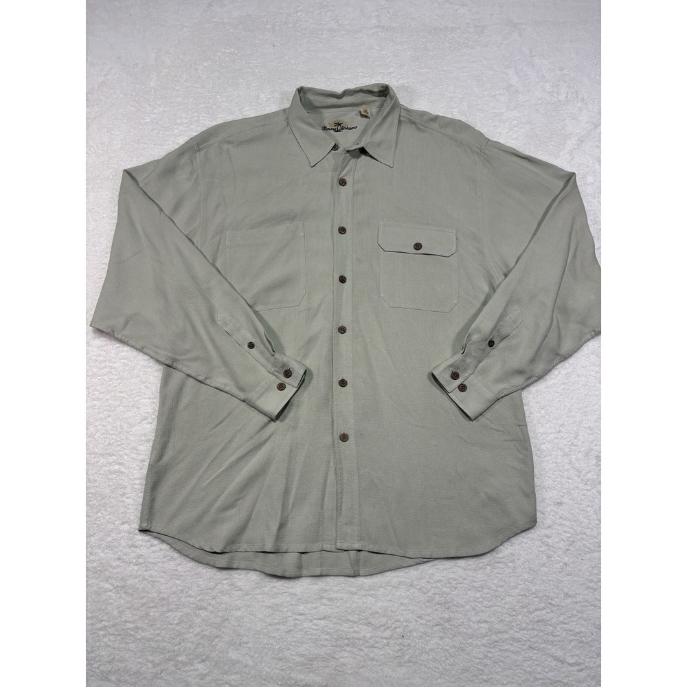 Tommy Bahama Men's 100% Silk Long Sleeve Ivory Shirt Size XL Button Up